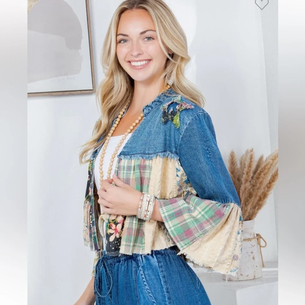 Boho Patchwork Denim Jacket - Picture 2 of 5